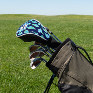 Preppy Coastal Sea Shells on Navy Blue Monogram Golf Head Cover