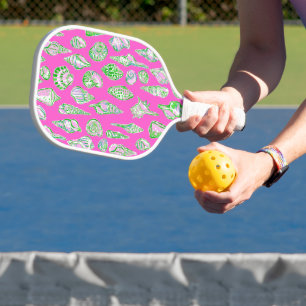 Preppy Coastal Sea Shells on Pink Seaside  Pickleball Paddle