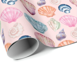 Preppy Coastal Seashell Pink Wrapping Paper Roll