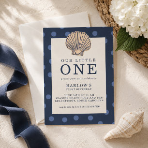 Preppy Coastal Shell First Birthday Invitation