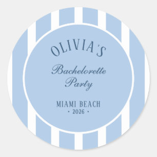 Preppy Coastal Stripe Bachelorette Party Classic Round Sticker