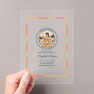 Preppy Coastal Tinis & Bikinis Bachelorette Party Acrylic Invitations