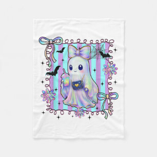 Preppy Colourful Coquette Bow Ghost Boo Girl Spook Fleece Blanket