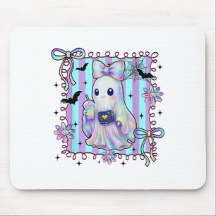 Preppy Colourful Coquette Bow Ghost Boo Girl Spook Mouse Mat