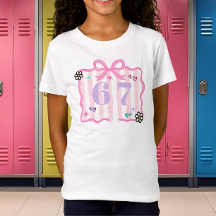 Preppy Coquette 6–7 Frames Pink Stripe Bow Trend T-Shirt