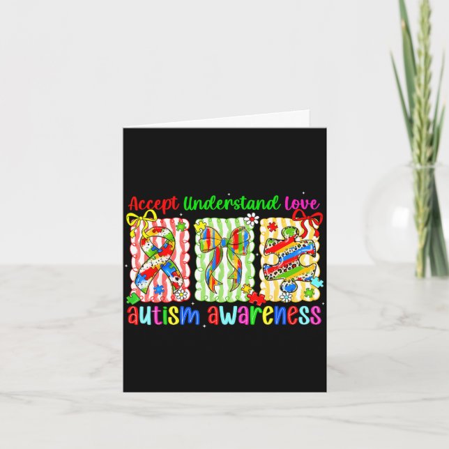 Preppy coquette bow autism awareness accept card (Front)