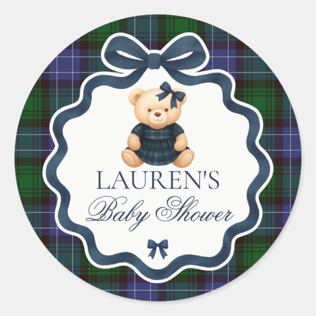 Preppy Coquette Bow Bear Baby Shower Envelope Seal (Front)