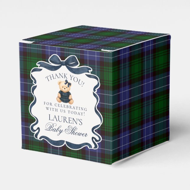 Preppy Coquette Bow Bear Baby Shower Favor Box (Front Side)