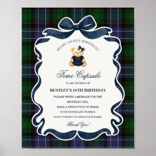 Preppy Coquette Bow Bear Birthday Time Capsule Poster