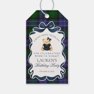 Preppy Coquette Bow Bear Tartan Birthday Favors Gift Tags