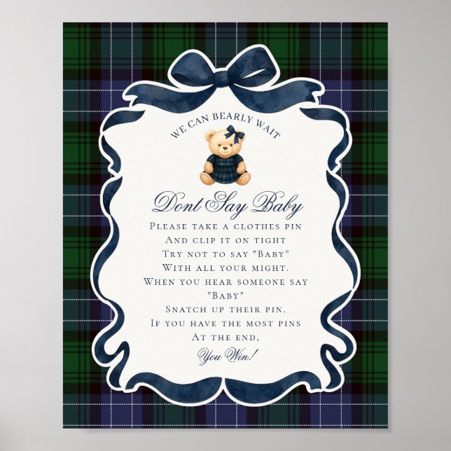 Preppy Coquette Bow Bear Tartan Dont Say Baby Game Poster (Front)