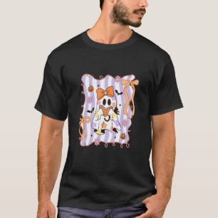Preppy Coquette Bow Floral Ghost Bookish Halloween T-Shirt