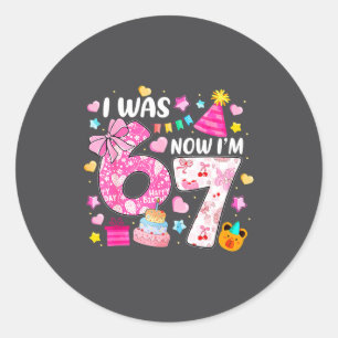 Preppy Coquette Bow I Was 6 Now I'm 7 7th Birthday Classic Round Sticker