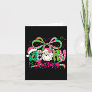 Preppy Coquette Bow Merry Christmas Santa Xmas Fam Card