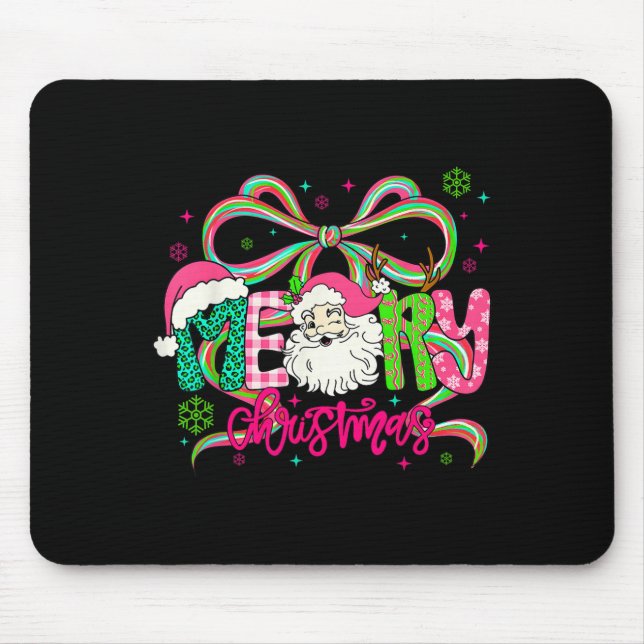 Preppy Coquette Bow Merry Christmas Santa Xmas Fam Mouse Mat (Front)