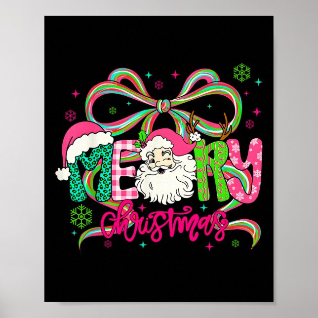 Preppy Coquette Bow Merry Christmas Santa Xmas Fam Poster (Front)