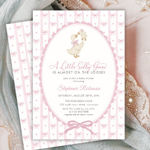 Preppy Coquette Bow Silly Goose Girl Baby Shower Invitation