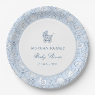 Preppy Coquette Coastal Baby Shower Paper Plate