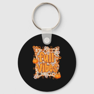 Preppy Coquette Fall Vibes Floral Pumpkin Autumn C Key Ring