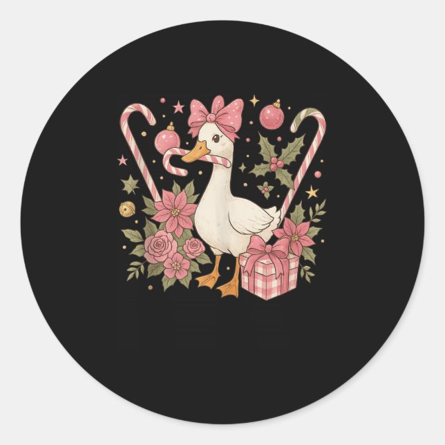 Preppy Coquette Goose Christmas 2025 Family Matchi Classic Round Sticker (Front)