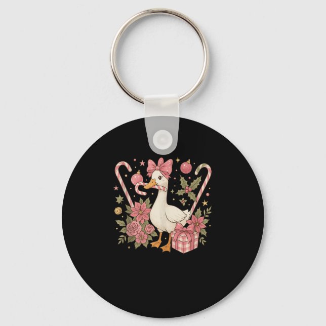 Preppy Coquette Goose Christmas 2025 Family Matchi Key Ring (Front)