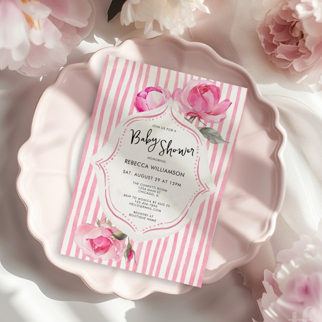 Preppy Coquette Grandmillenial Girl Baby Shower Invitation (Coquette Grandmillenial Vintage Garden Baby Shower Invite)