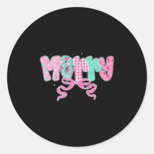 Preppy Coquette Merry Bow Vintage Retro Christmas Classic Round Sticker