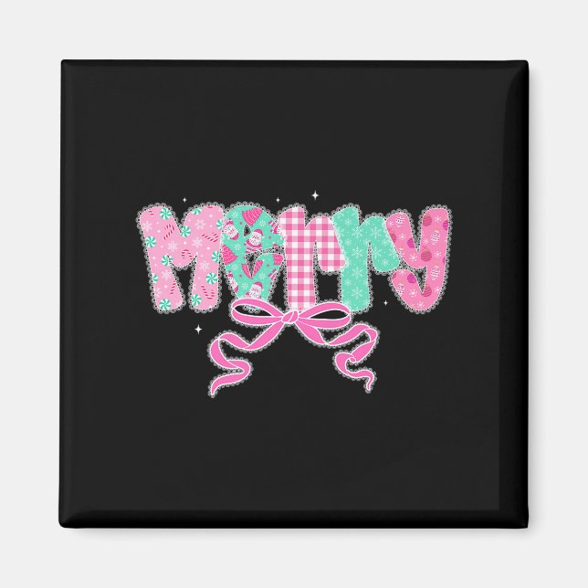 Preppy Coquette Merry Bow Vintage Retro Christmas  Magnet (Front)