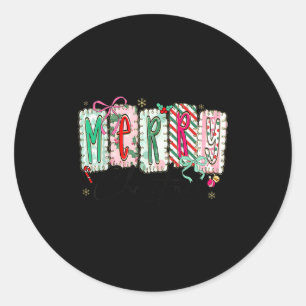 Preppy Coquette Merry Christmas Coquette Bow Girl  Classic Round Sticker