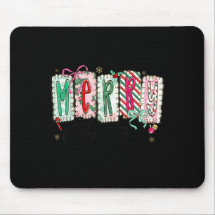 Preppy Coquette Merry Christmas Coquette Bow Girl Mouse Mat
