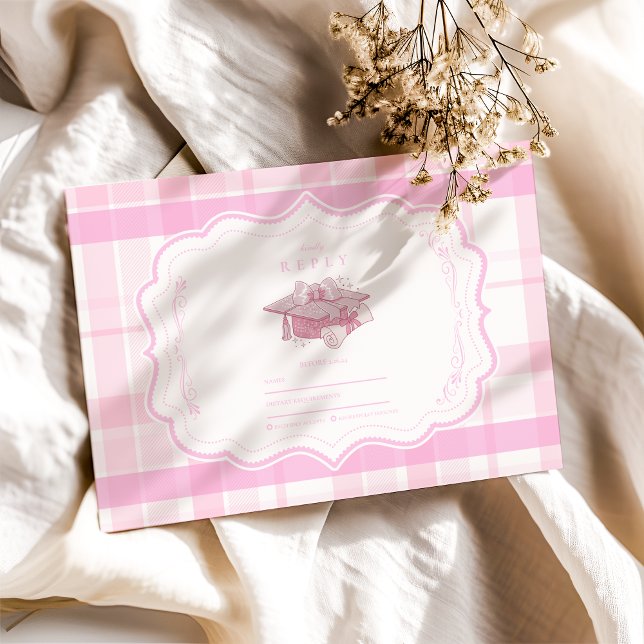 Preppy Coquette Pink Bow Graduation RSVP Card (Creator Uploaded)