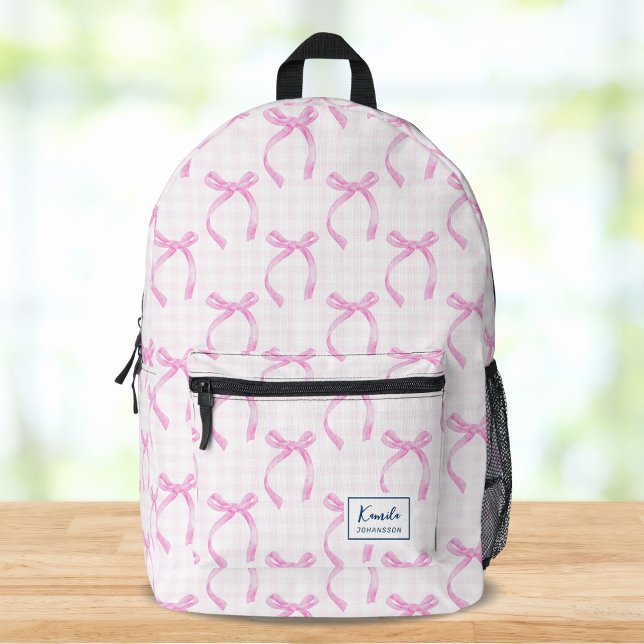 Preppy Coquette Pink Ribbon Bow Custom Name Printed Backpack (Creator Uploaded)