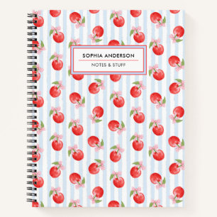 Preppy Coquette Red Cherry Pink Bow Personalised Notebook
