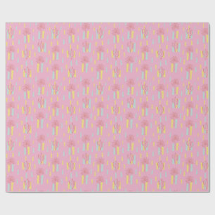 Preppy Coquette Retro Palm Trees & Cactus Pattern Wrapping Paper