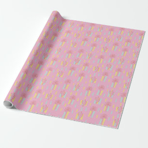 Preppy Coquette Retro Palm Trees & Cactus Pattern Wrapping Paper