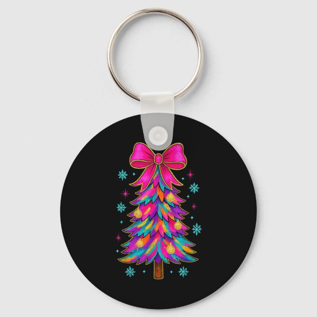 Preppy Coquette Tree Christmas Crew 2025 Family Ma Key Ring (Front)