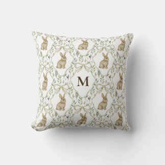 Preppy Coquette Watercolor Bunny Custom Monogram Cushion