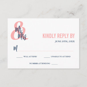 Preppy Coral & Navy Mr & Mrs Wedding RSVP