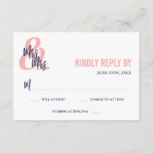 Preppy Coral & Navy Mrs & Mrs Wedding RSVP