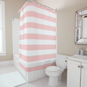 Preppy Coral Pink & White Stripes Shower Curtain