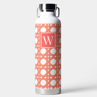 Preppy Coral Rattan Cane Lattice Monogram Water Bottle