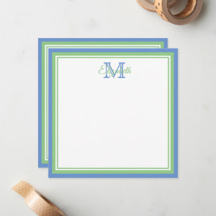 Preppy Cornflower Blue and Sage Green Monogram Card