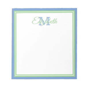 Preppy Cornflower Blue and Sage Green Monogram Notepad