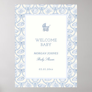 Preppy Couquette Coastal Baby Shower Welcome Poster