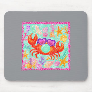 Preppy Crab Leopard Summer Crawfish Blowing Bubble Mouse Mat