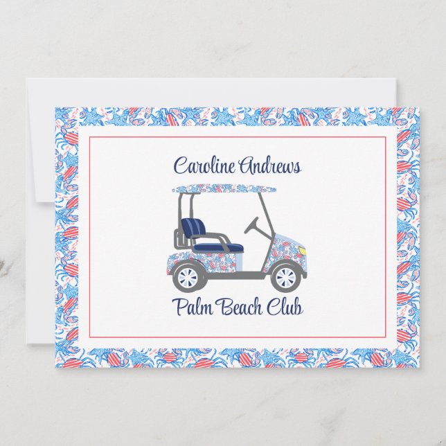 Preppy Crabs Palm Beach Golf Cart Thank You Card (Front)