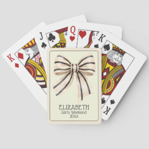 Preppy Cream and Black Stripe Bow Playing Cards