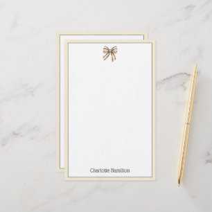 Preppy Cream and Black Stripe Bow Stationery
