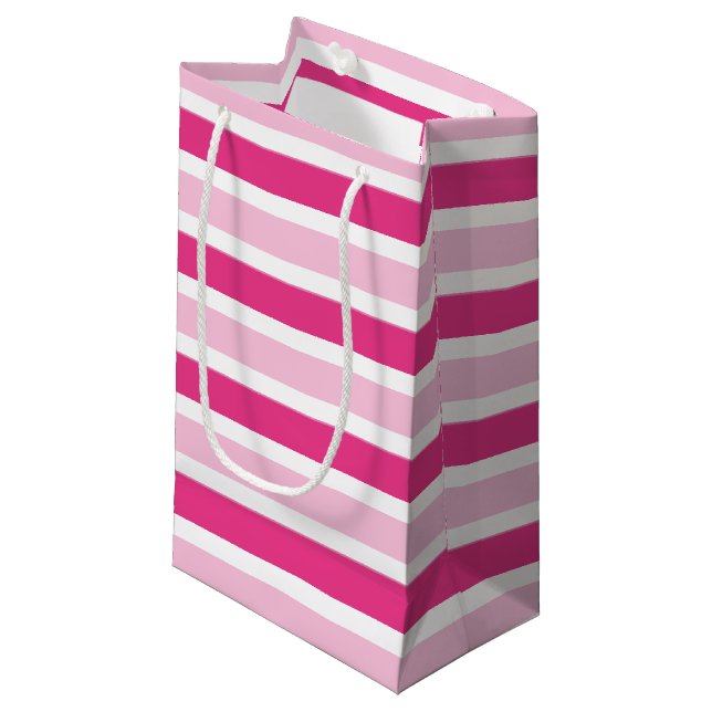 Preppy Cute Chic Pink & White Stripes  Small Gift Bag (Front Angled)
