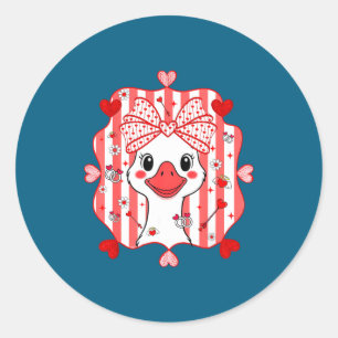 Preppy Cute Goose Coquette Bow Valentine's Day Wom Classic Round Sticker